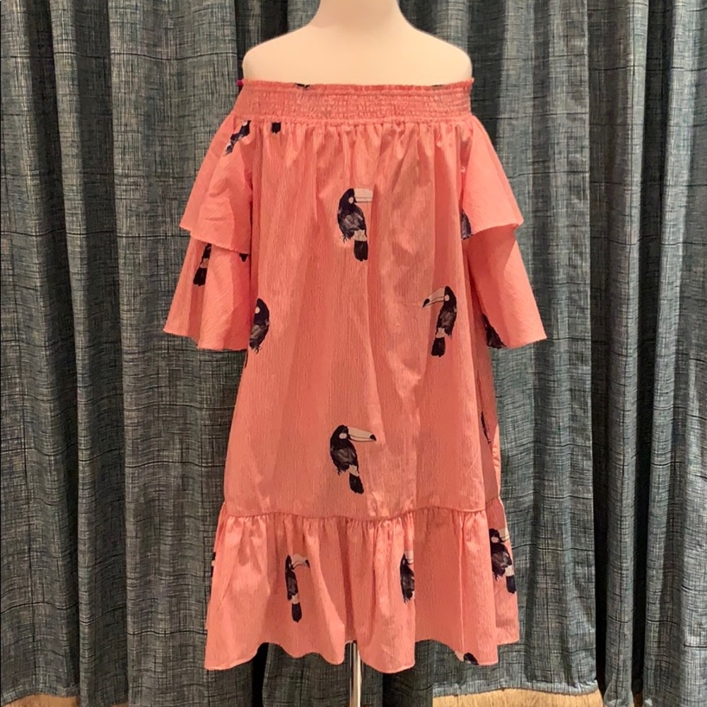 ZARA ❣️ Red & White Off Shoulder, Toucan Dress